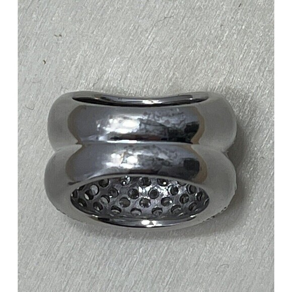 925 STERLING SILVER PAVÉ SET CZ DOUBLE BAND RING, SIZE 6.25 - Regency Mob Wife - Picture 9 of 13
